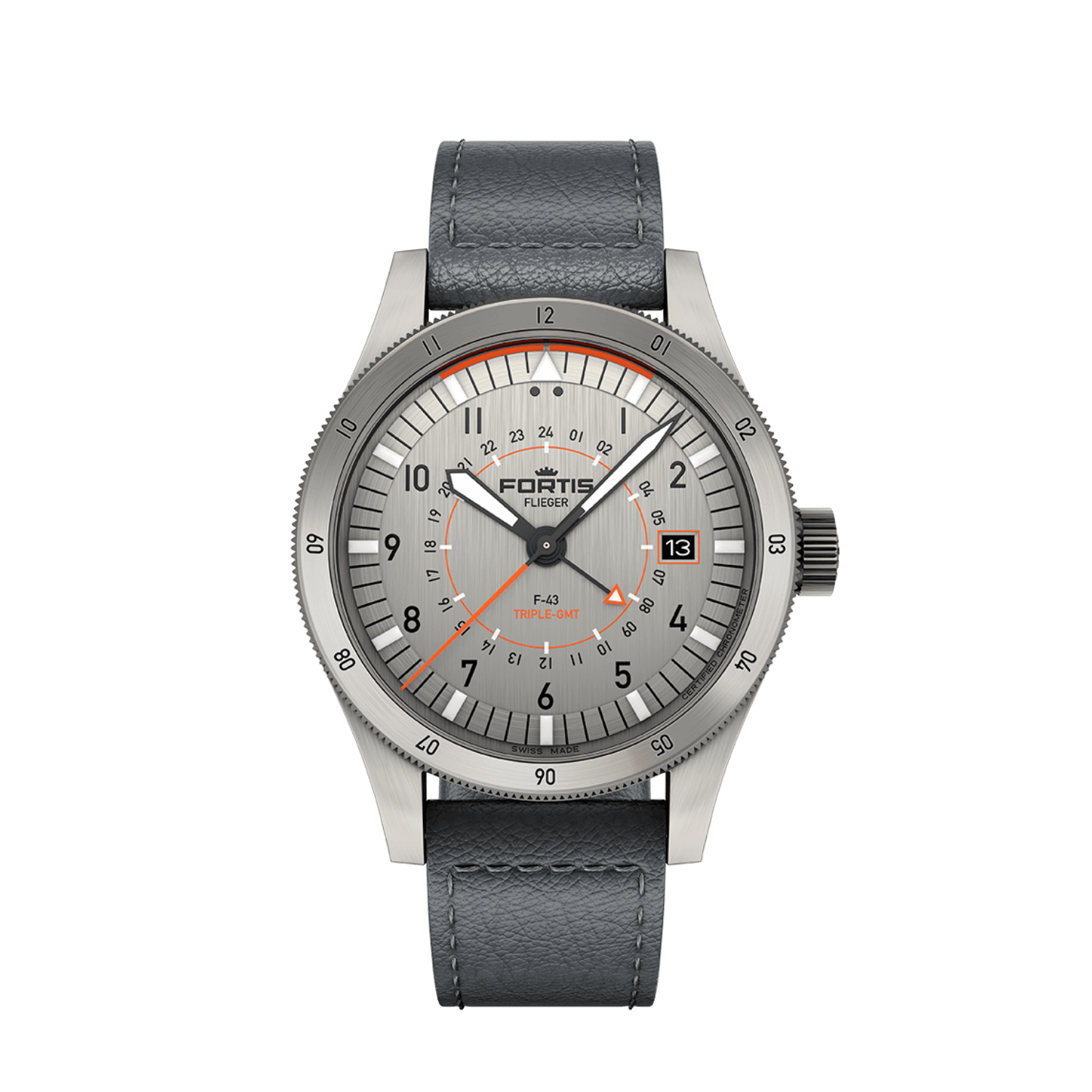 Flieger F-43 Triple-GMT Titanium Orange AS / Front