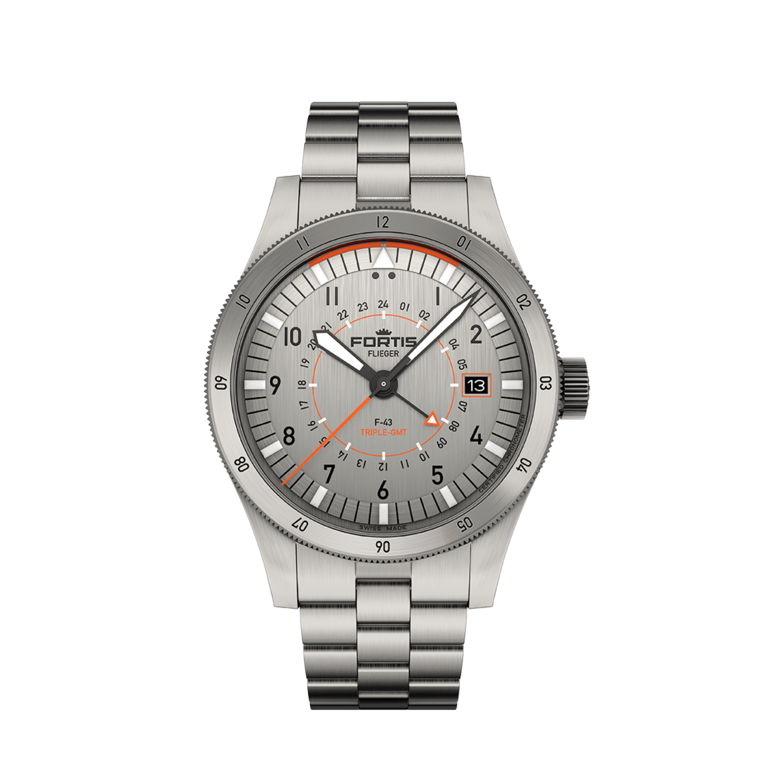 Flieger F-43 Triple-GMT Titanium Orange BB / Front
