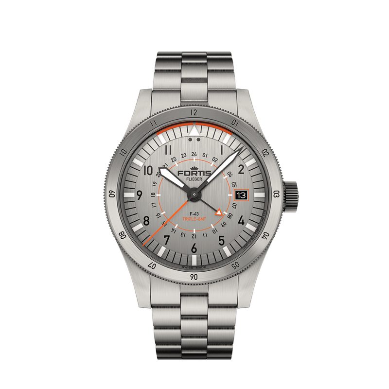 Flieger F-43 Triple-GMT Titanium Orange BB / Front
