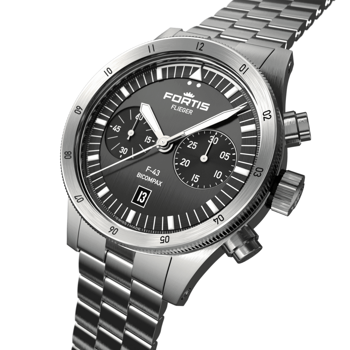 Flieger F-43 Bicompax  Black BB / crown